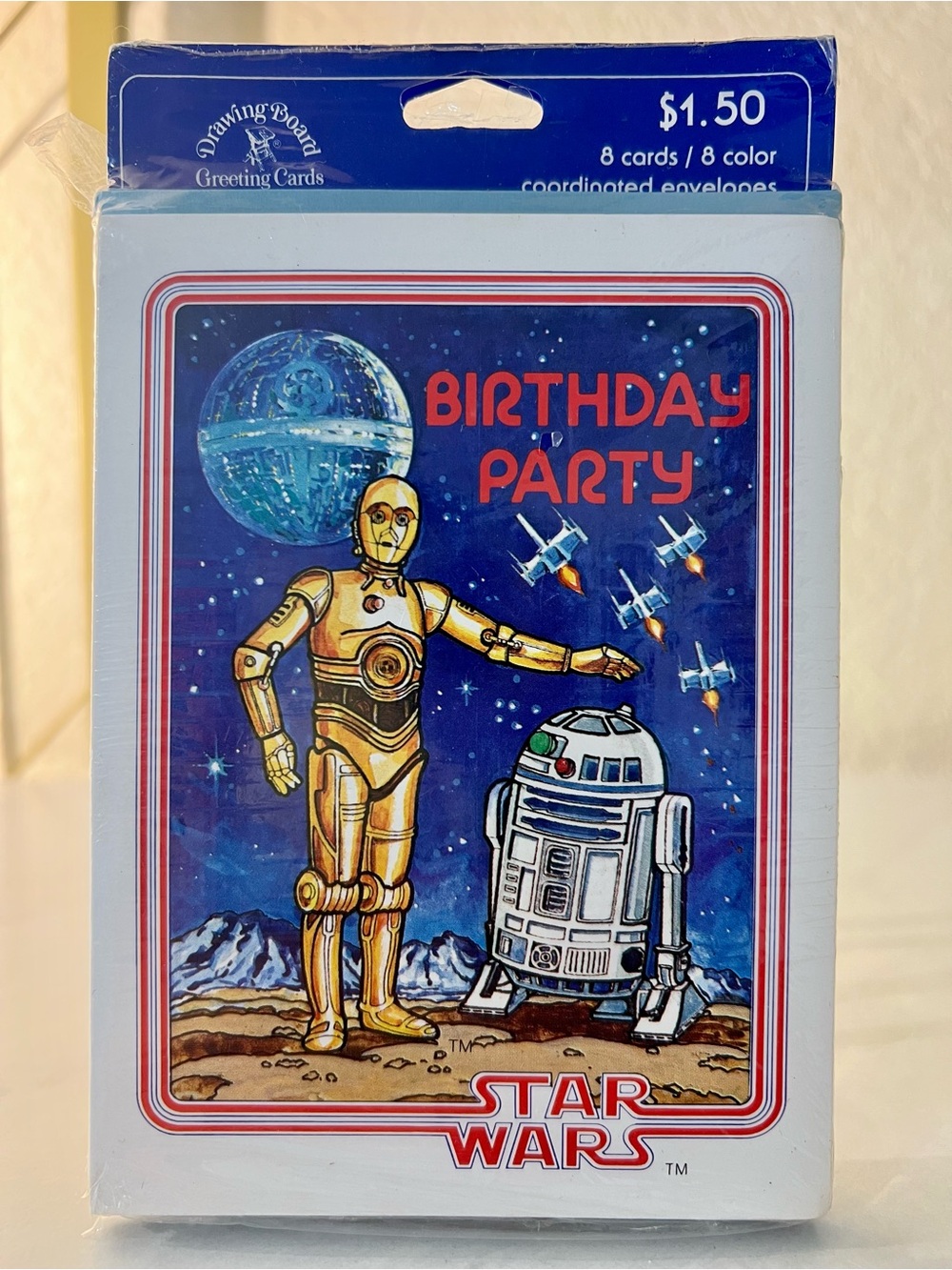 Vintage 1977 Star Wars Birthday Party Cards with C-3PO & R2-D2